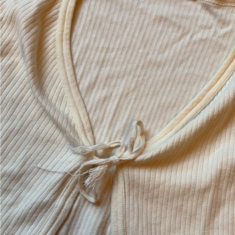 Cream Ribbed Tie-Front Top - Picture 2 of 3